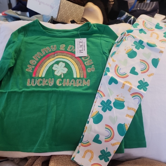 NWT 4T TCP Green Lucky Charm Top & Green Clover Leggings - Picture 1 of 5